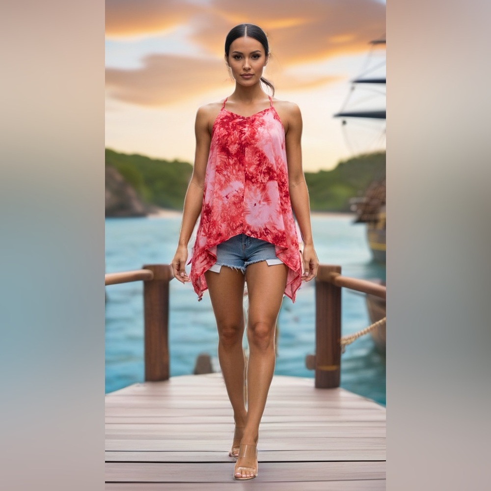 0177 NOBO Red Tie-Dye Halter Top